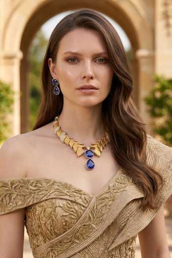 Buy Amaara Jewels Blue Azure Leaf Necklace Set Online at Aza Fashions Buy_Amaara Jewels_Blue Azure Leaf Necklace Set _Online_at_Aza_Fashions