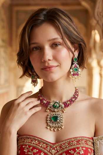 Buy Amaara Jewels Gold Plated Victorian Luxe Embellished Necklace Set Online at Aza Fashions Buy_Amaara Jewels_Gold Plated Victorian Luxe Embellished Necklace Set _Online_at_Aza_Fashions