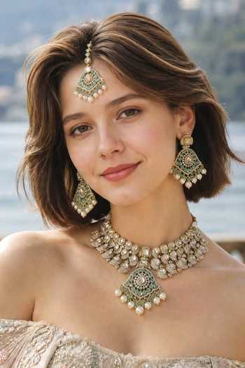 Shop Amaara Jewels Gold Plated Shahi Chandrika Maharani Necklace Set Online at Aza Fashions Shop_Amaara Jewels_Gold Plated Shahi Chandrika Maharani Necklace Set _Online_at_Aza_Fashions