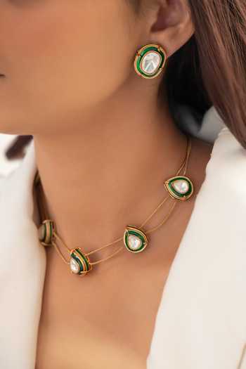Buy Do Taara Green Polki Embellished Necklace Set Online at Aza Fashions Buy_Do Taara_Green Polki Embellished Necklace Set _Online_at_Aza_Fashions