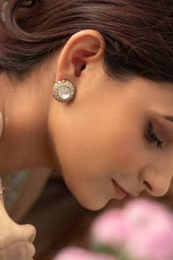 Do Taara_Gold Plated Polki Embellished Stud Earrings _Online_at_Aza_Fashions