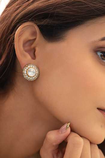 Buy_Do Taara_Gold Plated Polki Embellished Stud Earrings _Online_at_Aza_Fashions