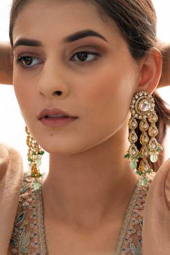 Do Taara Green Mint Polki Embellished Earrings Online at Aza Fashions Do Taara_Green Mint Polki Embellished Earrings _Online_at_Aza_Fashions