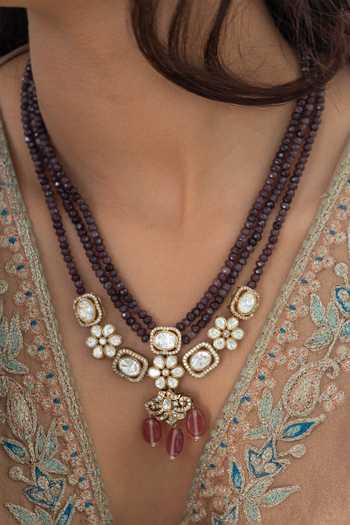Shop Do Taara Purple Polki Embellished Pendant Necklace Online at Aza Fashions Shop_Do Taara_Purple Polki Embellished Pendant Necklace _Online_at_Aza_Fashions