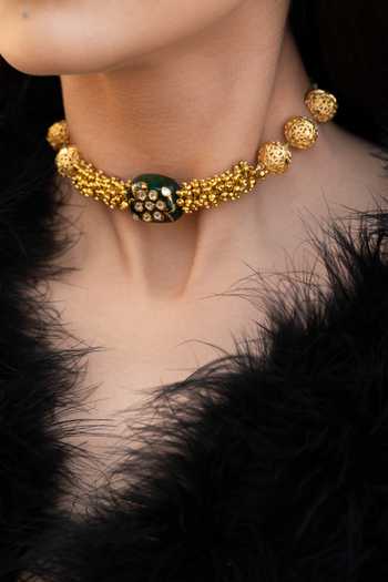 Do Taara Green Embellished Choker Necklace Online at Aza Fashions Do Taara_Green Embellished Choker Necklace _Online_at_Aza_Fashions