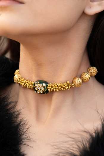 Buy Do Taara Green Embellished Choker Necklace Online at Aza Fashions Buy_Do Taara_Green Embellished Choker Necklace _Online_at_Aza_Fashions