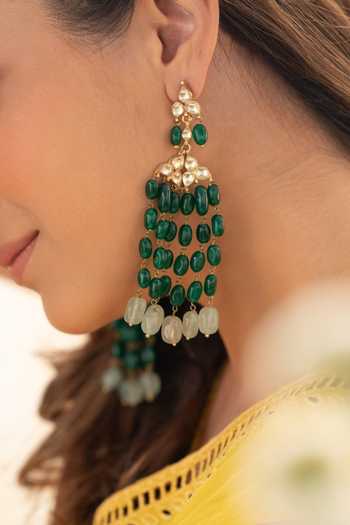Buy_Do Taara_Green Kundan Embellished Earrings _Online_at_Aza_Fashions