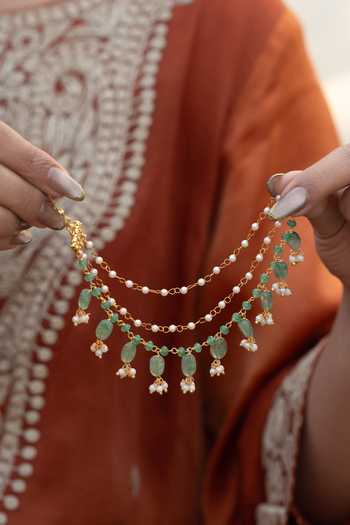 Do Taara Gold Plated Mint Kaan Chain Earrings Online at Aza Fashions Do Taara_Gold Plated Mint Kaan Chain Earrings _Online_at_Aza_Fashions