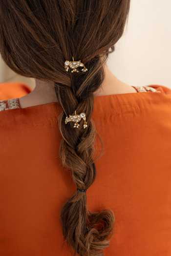 Do Taara Gold Parrot Shaped Braid Pins Online at Aza Fashions Do Taara_Gold Parrot Shaped Braid Pins _Online_at_Aza_Fashions