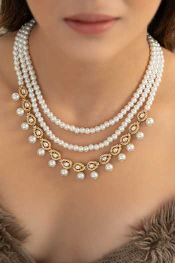 Buy Do Taara White Polki And Pearl Embellished Necklace Online at Aza Fashions Buy_Do Taara_White Polki And Pearl Embellished Necklace _Online_at_Aza_Fashions