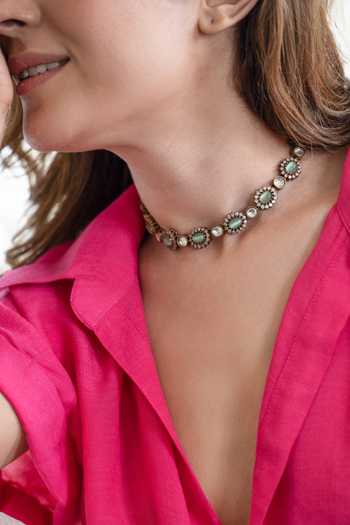 Do Taara Green Mint Polki Choker Necklace Online at Aza Fashions Do Taara_Green Mint Polki Choker Necklace _Online_at_Aza_Fashions
