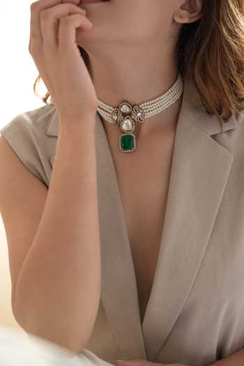 Buy_Do Taara_Green Pearl Embellished Choker Necklace _Online_at_Aza_Fashions