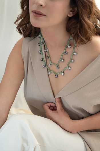 Do Taara Green Polki Embellished Layered Necklace Online at Aza Fashions Do Taara_Green Polki Embellished Layered Necklace _Online_at_Aza_Fashions