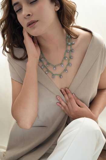Buy Do Taara Green Polki Embellished Layered Necklace Online at Aza Fashions Buy_Do Taara_Green Polki Embellished Layered Necklace _Online_at_Aza_Fashions