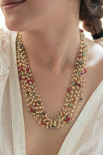 Shop Do Taara Multi Color Multicolored Pearl Embellished Necklace Online at Aza Fashions Shop_Do Taara_Multi Color Multicolored Pearl Embellished Necklace _Online_at_Aza_Fashions