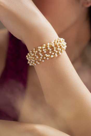Do Taara Gold Plated Pearls Embellished Bracelet Online at Aza Fashions Do Taara_Gold Plated Pearls Embellished Bracelet _Online_at_Aza_Fashions