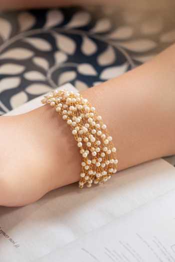 Shop Do Taara Gold Plated Pearls Embellished Bracelet Online at Aza Fashions Shop_Do Taara_Gold Plated Pearls Embellished Bracelet _Online_at_Aza_Fashions