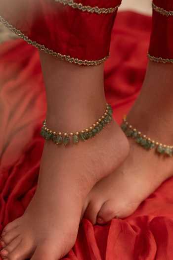 Do Taara Mint Embellished Anklets 