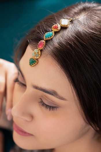 Do Taara Multi Color Stone Embellished Maang Tikka Online at Aza Fashions Do Taara_Multi Color Stone Embellished Maang Tikka _Online_at_Aza_Fashions
