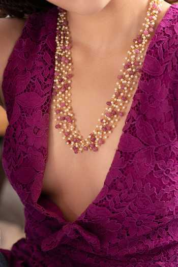 Shop Do Taara Pink Pearl Embellished Necklace Online at Aza Fashions Shop_Do Taara_Pink Pearl Embellished Necklace _Online_at_Aza_Fashions