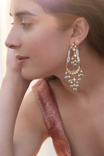 Do Taara_White Turquoise Kundan Embellished Earrings _Online_at_Aza_Fashions