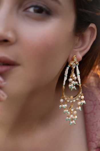 Buy_Do Taara_White Turquoise Kundan Embellished Earrings _Online_at_Aza_Fashions