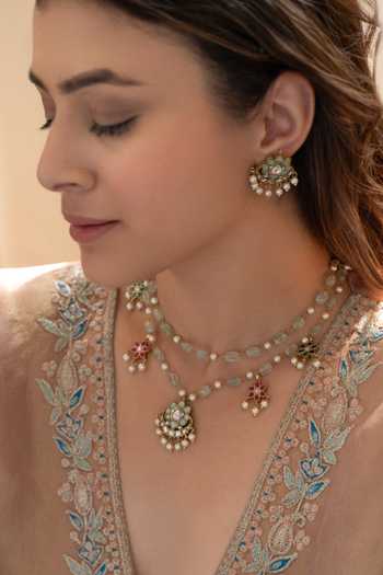 Do Taara Mint Kundan Embellished Necklace Set 