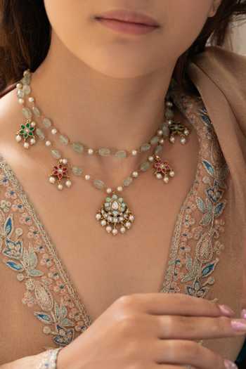 Do Taara Green Mint Kundan Embellished Necklace Set Online at Aza Fashions Do Taara_Green Mint Kundan Embellished Necklace Set _Online_at_Aza_Fashions