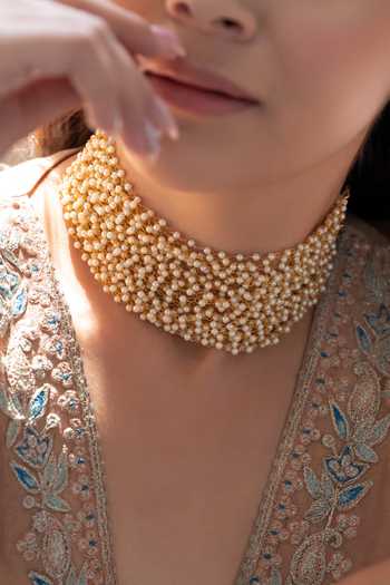 Do Taara White Pearl Embellished Layered Choker Online at Aza Fashions Do Taara_White Pearl Embellished Layered Choker _Online_at_Aza_Fashions