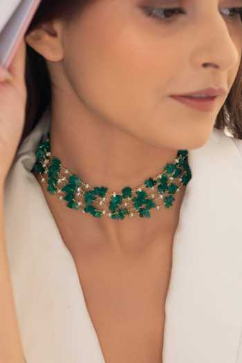 Do Taara Green Pearl Embellished Choker 