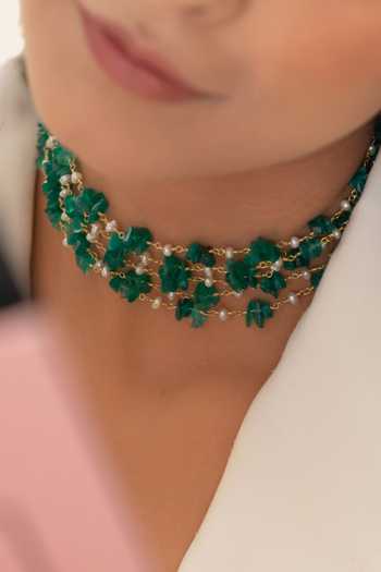 Do Taara_Green Pearl Embellished Choker _Online_at_Aza_Fashions