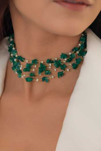 Shop_Do Taara_Green Pearl Embellished Choker _Online_at_Aza_Fashions