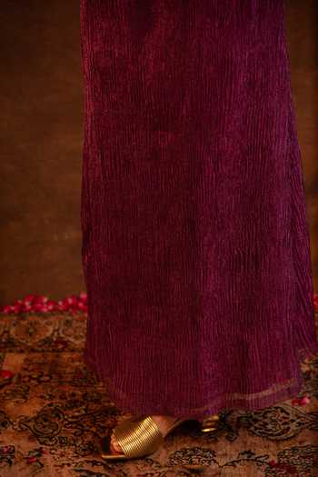 Shop Eraaya by Ratika J Purple Silk, Tissue Plunge Neck Swan Embroidered Dress Online at Aza Fashions Shop_Eraaya by Ratika J_Purple Silk, Tissue Plunge Neck Swan Embroidered Dress _Online_at_Aza_Fashions