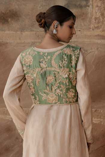 Eraaya by Ratika J Gold Silk, Tissue Scoop , Open Hand Embroidered Jacket With Dress Online at Aza Fashions Eraaya by Ratika J_Gold Silk, Tissue Scoop , Open Hand Embroidered Jacket With Dress _Online_at_Aza_Fashions