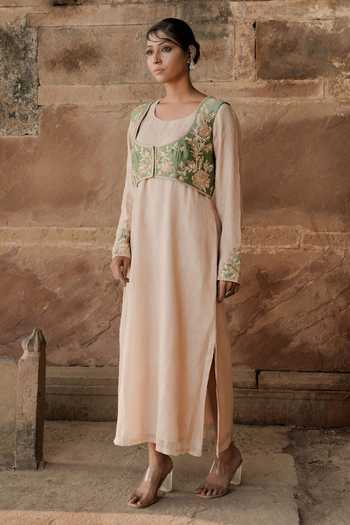 Buy Eraaya by Ratika J Gold Silk, Tissue Scoop , Open Hand Embroidered Jacket With Dress Online at Aza Fashions Buy_Eraaya by Ratika J_Gold Silk, Tissue Scoop , Open Hand Embroidered Jacket With Dress _Online_at_Aza_Fashions