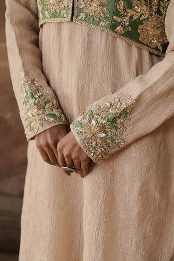 Shop Eraaya by Ratika J Gold Silk, Tissue Scoop , Open Hand Embroidered Jacket With Dress Online at Aza Fashions Shop_Eraaya by Ratika J_Gold Silk, Tissue Scoop , Open Hand Embroidered Jacket With Dress _Online_at_Aza_Fashions