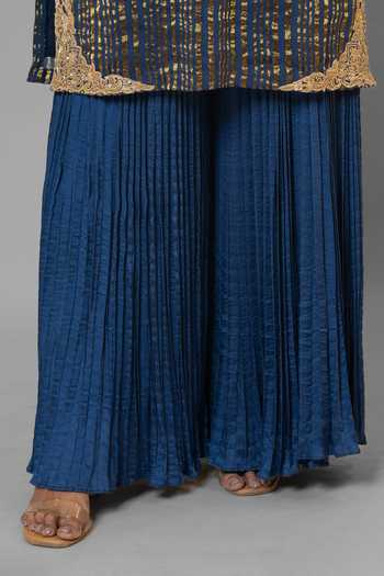 Eraaya by Ratika J Blue Silk, Organza Round Neck Hand Embroidered Kurta Palazzo Set Online at Aza Fashions Eraaya by Ratika J_Blue Silk, Organza Round Neck Hand Embroidered Kurta Palazzo Set _Online_at_Aza_Fashions