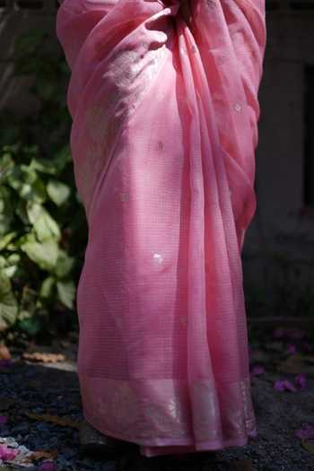 Five Point Five_Pink Gayatri Saree With Running Blouse _Online_at_Aza_Fashions