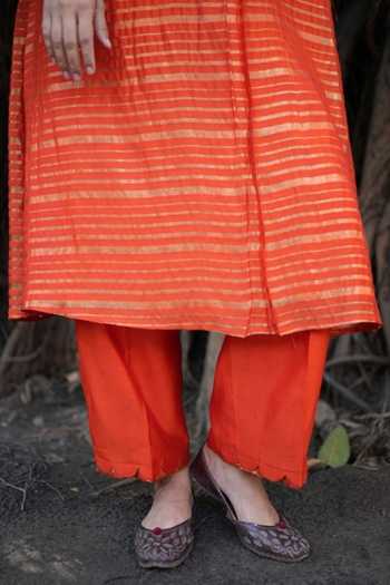 Buy Five Point Five Orange Chanderi Round Neck, Yes Lalita Straight Kurta Set Online at Aza Fashions Buy_Five Point Five_Orange Chanderi Round Neck, Yes Lalita Straight Kurta Set _Online_at_Aza_Fashions