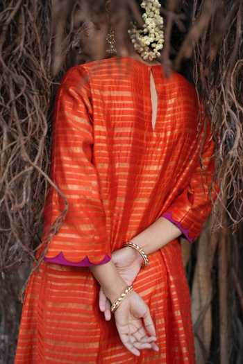 Buy Five Point Five Orange Chanderi Round Neck, Yes Lalita Straight Kurta Set Buy_Five Point Five_Orange Chanderi Round Neck, Yes Lalita Straight Kurta Set
