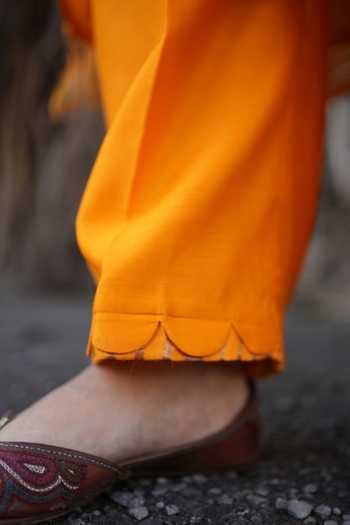 Five Point Five Yellow Chanderi Round Neck, Yes Lalita Straight Kurta Set Online at Aza Fashions Five Point Five_Yellow Chanderi Round Neck, Yes Lalita Straight Kurta Set _Online_at_Aza_Fashions