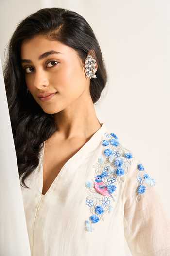 Buy Himani Punatar Off White Chanderi, Cotton V-neck Bird Button Embroidered Kurta And Pant Set Online at Aza Fashions Buy_Himani Punatar_Off White Chanderi, Cotton V-neck Bird Button Embroidered Kurta And Pant Set _Online_at_Aza_Fashions