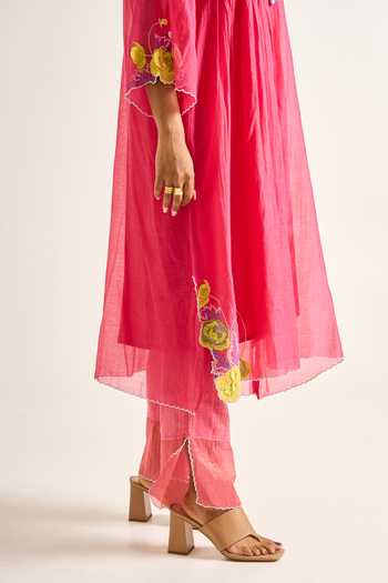 Himani Punatar Pink Chanderi, Cotton Round Neck Garden Embroidered Kurta And Pant Set Online at Aza Fashions Himani Punatar_Pink Chanderi, Cotton Round Neck Garden Embroidered Kurta And Pant Set _Online_at_Aza_Fashions