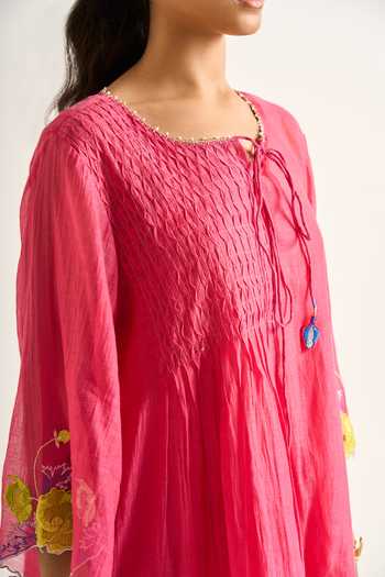 Buy Himani Punatar Pink Chanderi, Cotton Round Neck Garden Embroidered Kurta And Pant Set Online at Aza Fashions Buy_Himani Punatar_Pink Chanderi, Cotton Round Neck Garden Embroidered Kurta And Pant Set _Online_at_Aza_Fashions