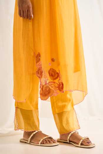 Buy Himani Punatar Yellow Chanderi, Cotton Round Neck Garden Embroidered Kurta And Pant Set Online at Aza Fashions Buy_Himani Punatar_Yellow Chanderi, Cotton Round Neck Garden Embroidered Kurta And Pant Set _Online_at_Aza_Fashions