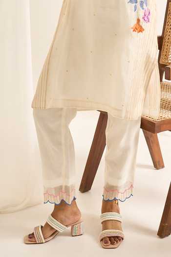 Shop Himani Punatar Off White Chanderi, Cotton Round Neck, Yes Inverted Tulip Embroidered Kurta Set Online at Aza Fashions Shop_Himani Punatar_Off White Chanderi, Cotton Round Neck, Yes Inverted Tulip Embroidered Kurta Set _Online_at_Aza_Fashions