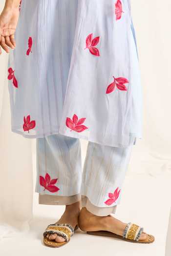 Shop Himani Punatar Blue Chanderi, Cotton High Neck Leafy Luna Embroidered Kurta Set Online at Aza Fashions Shop_Himani Punatar_Blue Chanderi, Cotton High Neck Leafy Luna Embroidered Kurta Set _Online_at_Aza_Fashions