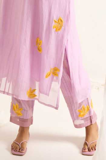 Buy Himani Punatar Purple Chanderi, Cotton High Neck Leafy Luna Patchwork Kurta And Pant Set Online at Aza Fashions Buy_Himani Punatar_Purple Chanderi, Cotton High Neck Leafy Luna Patchwork Kurta And Pant Set _Online_at_Aza_Fashions