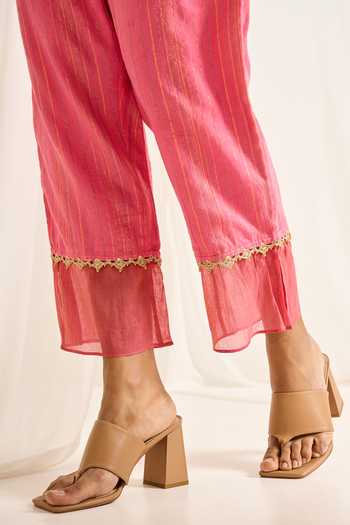 Buy_Himani Punatar_Pink Chanderi, Cotton Collared Neck Embroidered Kurta And Pant Set _Online_at_Aza_Fashions