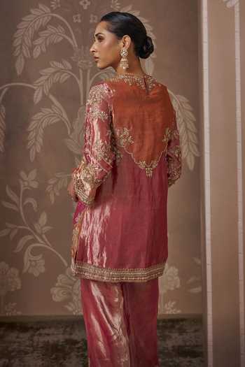 Ridhi Mehra_Gold Tissue Round Neck, Yes The Resonance Embroidered Kurta Set _Online_at_Aza_Fashions